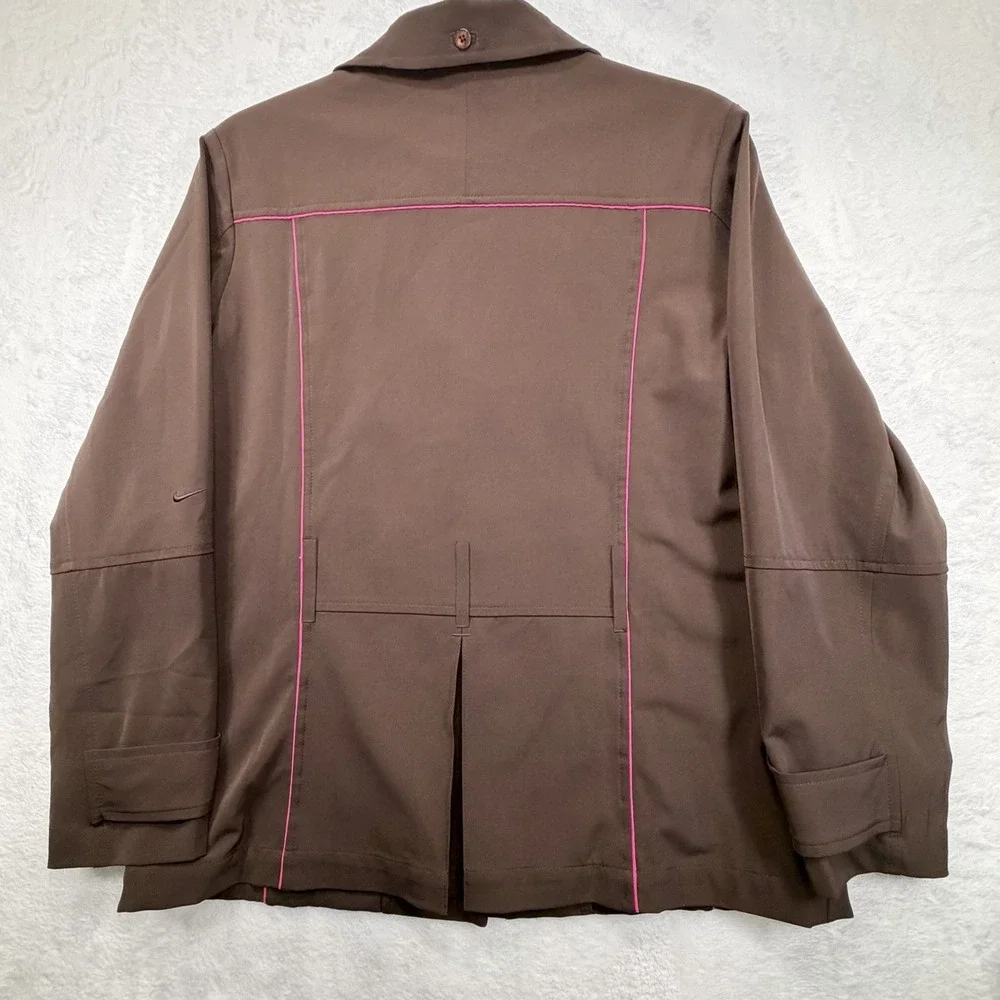 Nike Golf Jacket Womens Medium 8-10 Full Zip Stretch Brown Pink Dri-Fit Pockets